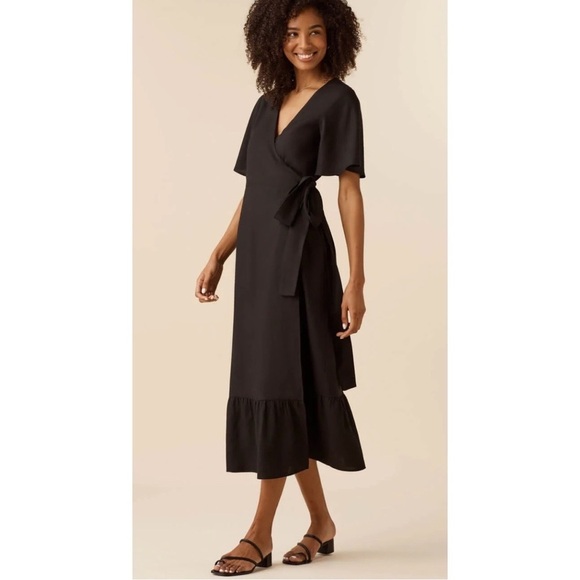 VETTA NWT Flutter Sleeve Wrap Dress Black Size Small - Picture 1 of 8